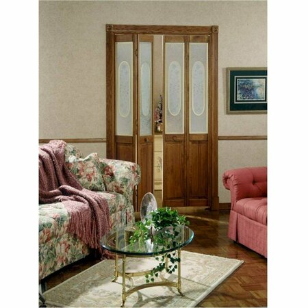 AMERICAN WOOD 32 x 80 in. Half Glass Elizabethian Bifold Door, Unfinished Pine 812728